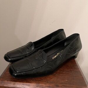 Vintage Salvatore Ferragamo Monogramed Black Leather Loafers